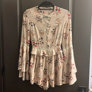 SAGE Light Pink Floral Bell Sleeve Romper